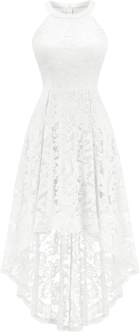 Women'S Halter Floral Lace Cocktail Party Dress Hi-Lo Bridesmaid Dress