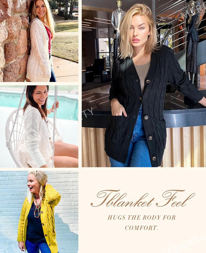 Women'S Cable Knit Cardigan Sweaters 2026 Fall Spring Long Sleeve Open Front Button down Trendy Outerwear Coats