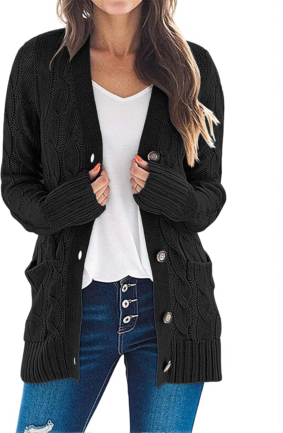 Women'S Cable Knit Cardigan Sweaters 2026 Fall Spring Long Sleeve Open Front Button down Trendy Outerwear Coats