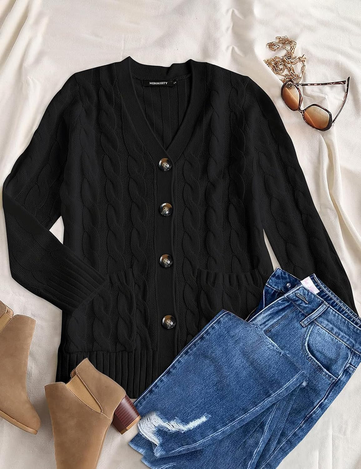Women'S Cable Knit Cardigan Sweaters 2026 Fall Spring Long Sleeve Open Front Button down Trendy Outerwear Coats